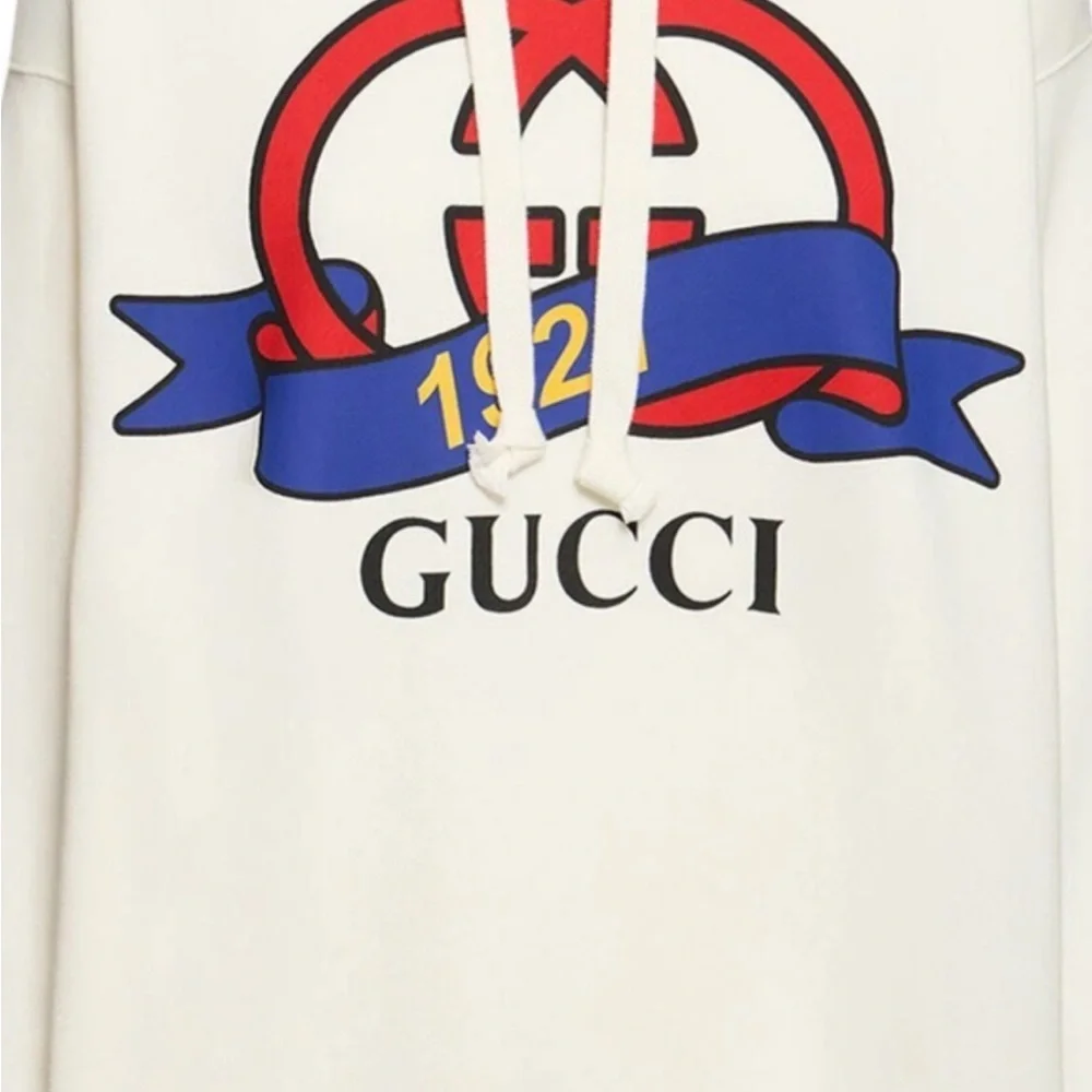 Men's Gucci jersey cotton hoodie, interlocking G 1921 anniversary motif large